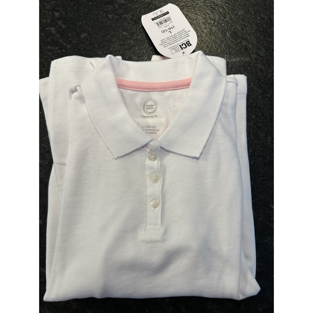 3 Pack Girls Wonder Nation Longsleeve White Polo Shirts Size L 10/12